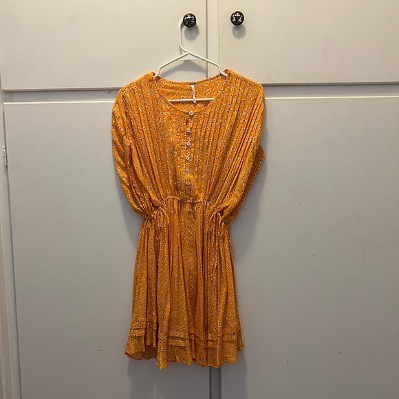 Free People marigold/yellow and floral boho flowy mini dress. - Picture 6 of 14